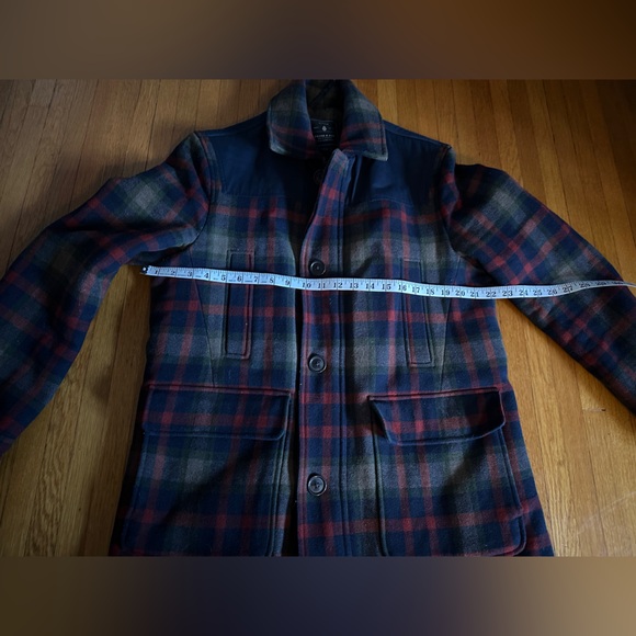 Frank & Oak Checkered Pea Coat - Navy and Burgundy - Picture 3 of 11